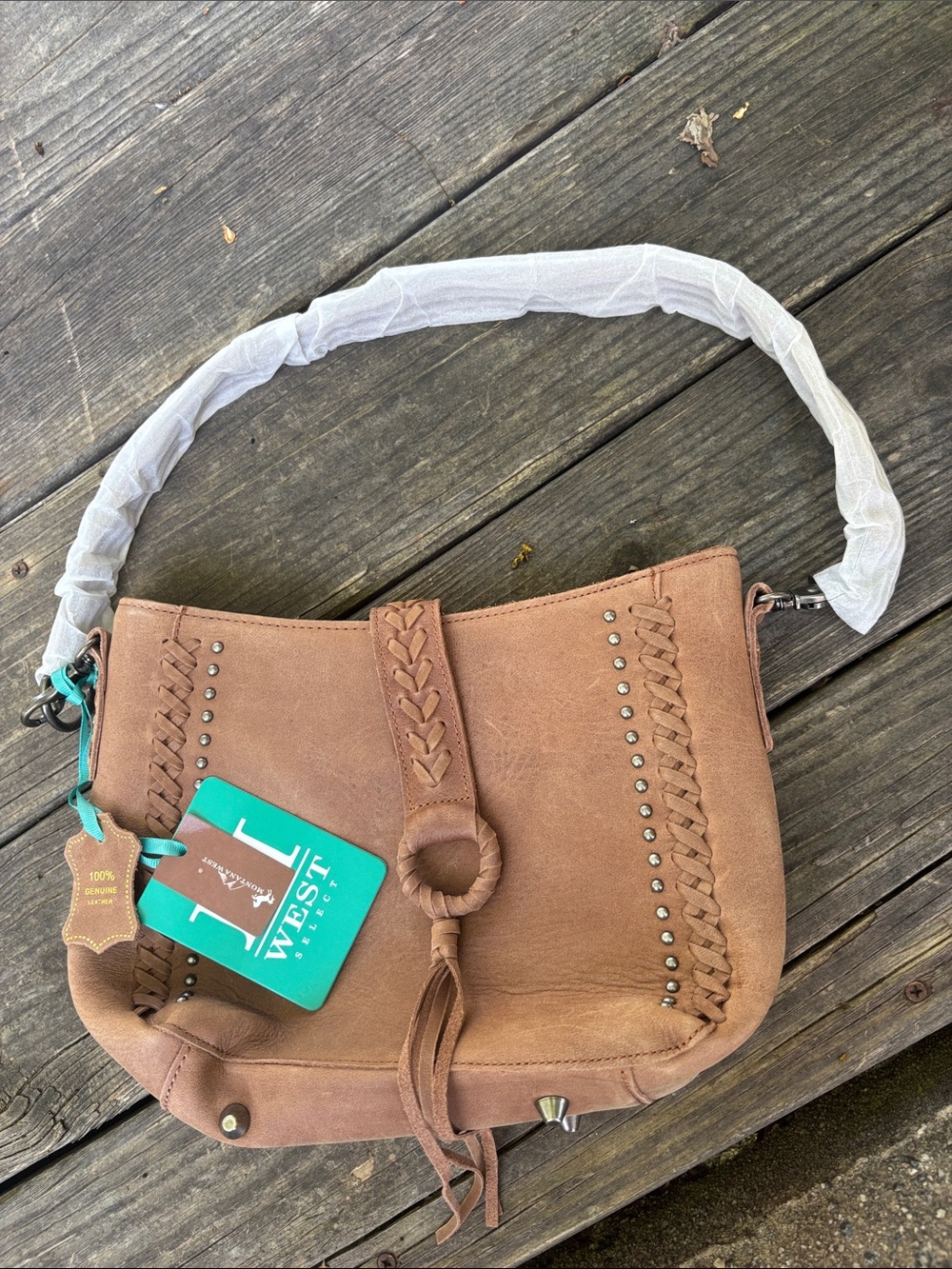 Montana West Brown Leather Crossbody Bag with Braided Detail NWT